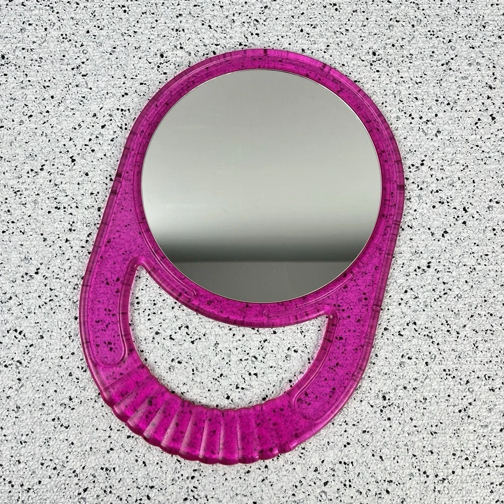 Vintage‎ Y2K Conair Hand Mirror Round Translucent Hot Pink Plastic 2003 11 x 7.5